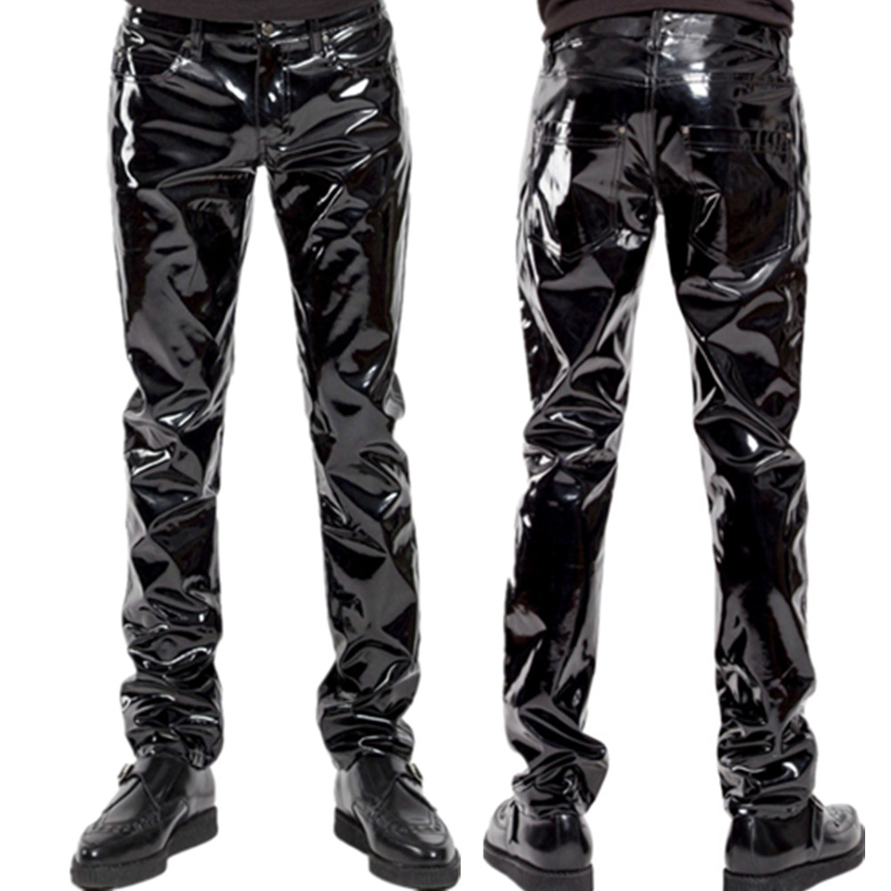 반짝 이는 PVC 라텍스 바지 남자 오토바이 블랙 망  - Motorcycle Gear For Men 리뷰 및 가격
